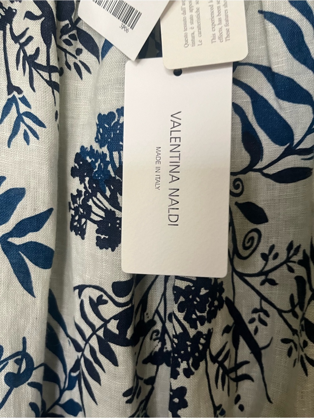 Valentina White Linen A-Line Skirt with Navy Floral Print